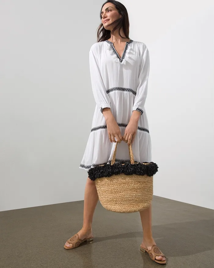 Chico039s Tassel Neck Swim Dress Coverup Alabaster Women Swim