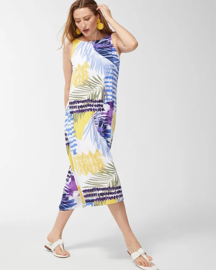 Chico039s TieBack Collage Print Trapeze Dress Amparo Blue Women Dresses and Skirts