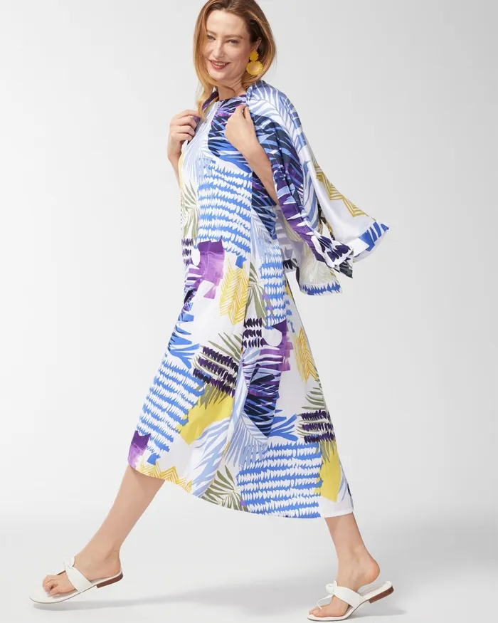 Chico039s TieBack Collage Print Trapeze Dress Amparo Blue Women Dresses and Skirts