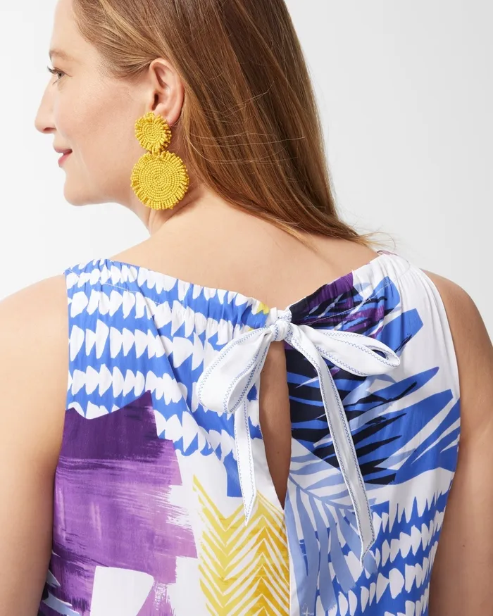 Chico039s TieBack Collage Print Trapeze Dress Amparo Blue Women Dresses and Skirts