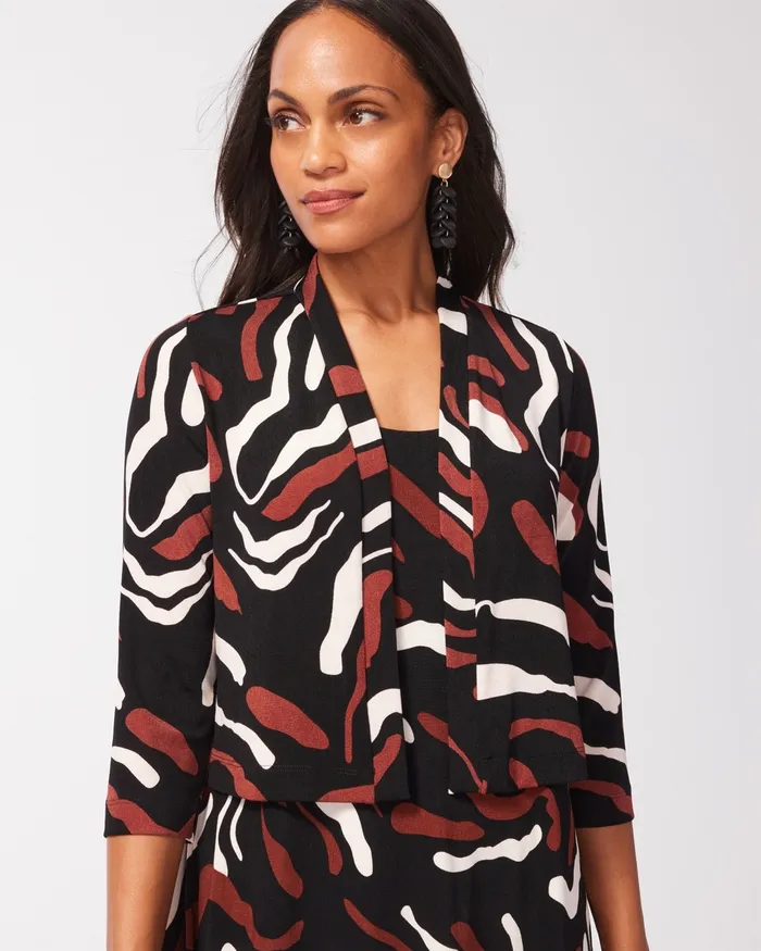 Chico039s Travelers Abstract Print Cropped Cardigan Travelers Black Women Jackets and Coats