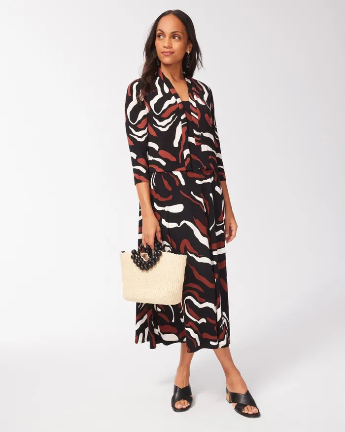 Chico039s Travelers Abstract Print Cropped Cardigan Travelers Black Women Jackets and Coats