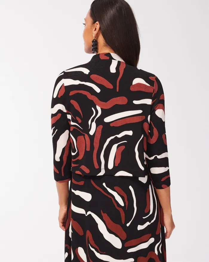 Chico039s Travelers Abstract Print Cropped Cardigan Travelers Black Women Jackets and Coats
