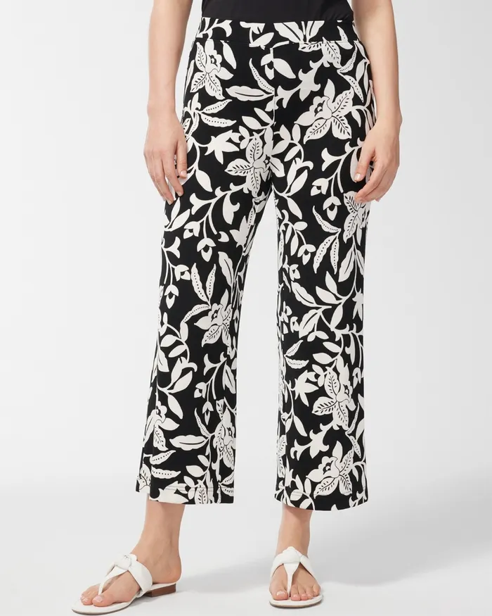 Chico039s Travelers Floral Print Crops BlackWhite Women Pants