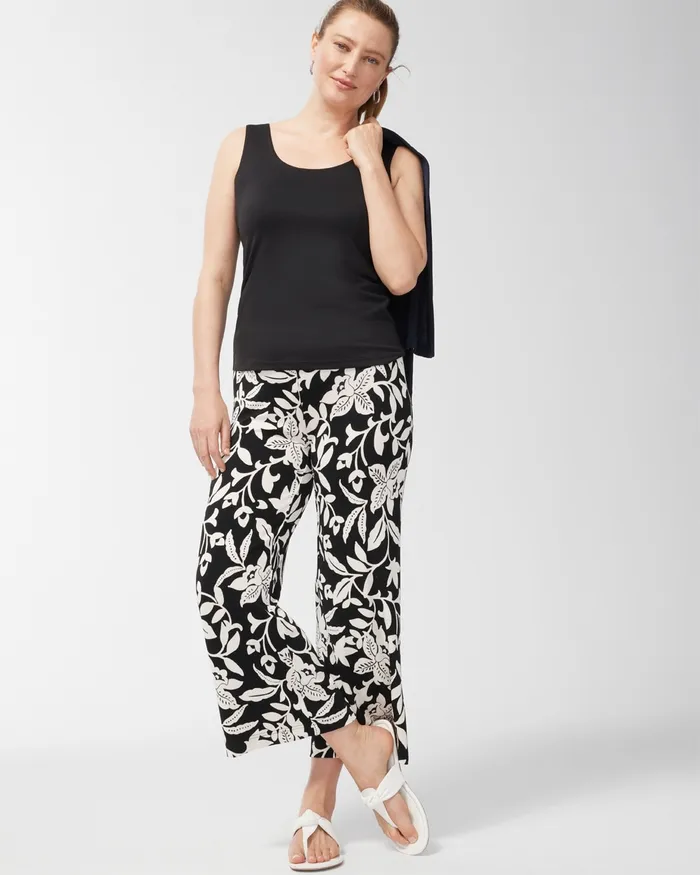 Chico039s Travelers Floral Print Crops BlackWhite Women Pants