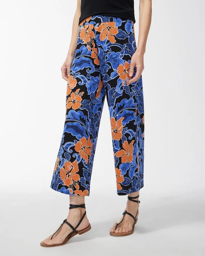 Chico039s Travelers Floral Print Crops Blue Grotto Women Pants