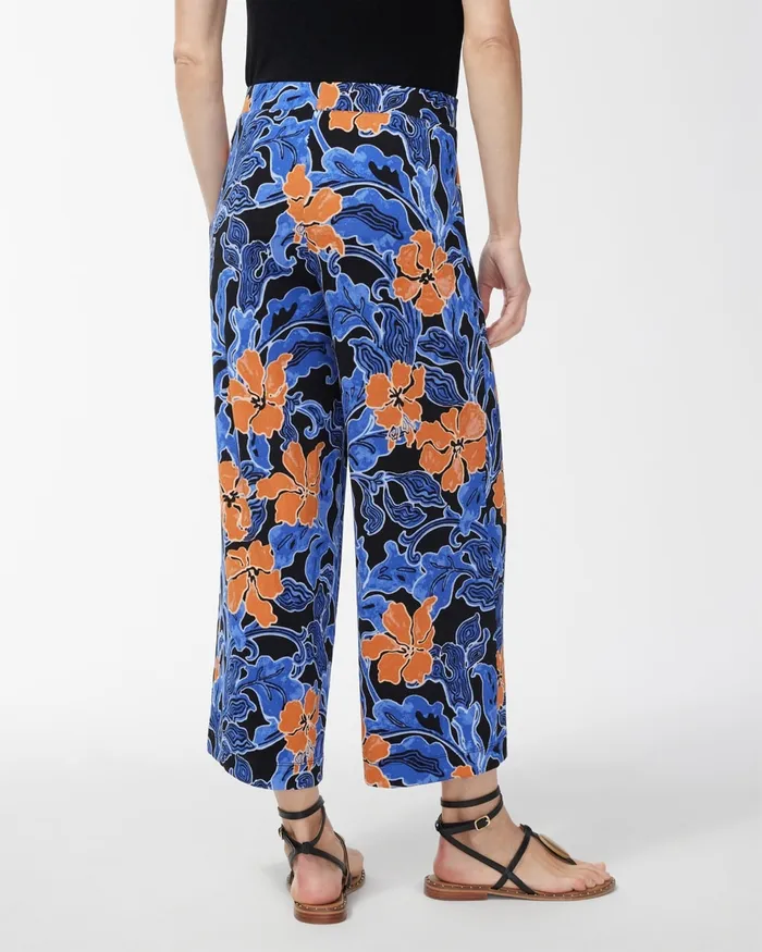 Chico039s Travelers Floral Print Crops Blue Grotto Women Pants