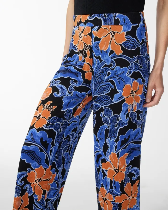 Chico039s Travelers Floral Print Crops Blue Grotto Women Pants