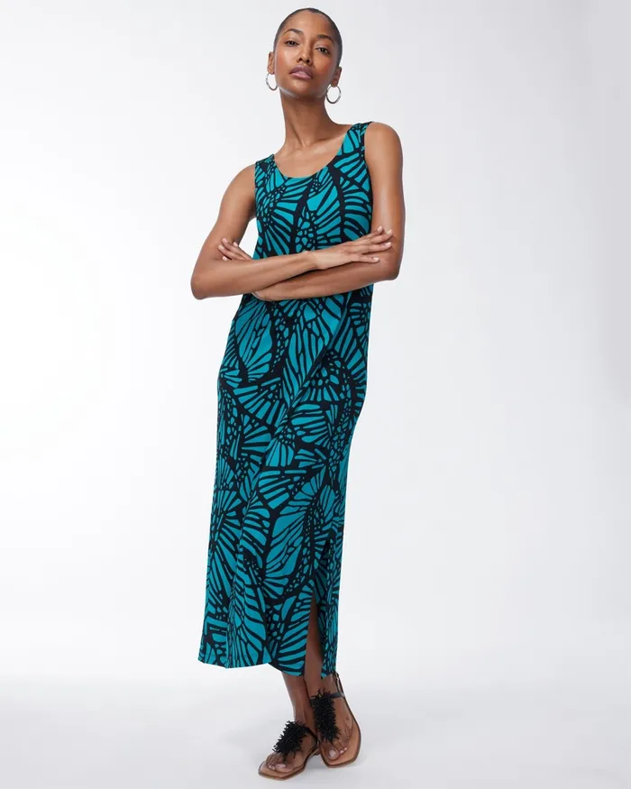 Chico039s Travelers Wing Print Sleeveless Maxi Dress Travelers Harbour Green Women Dresses and Skirts