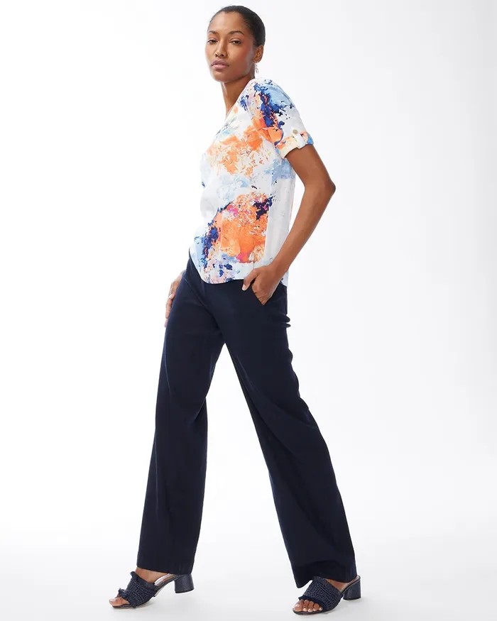Chico039s Watercolor Everyday Cuff Sleeve Tee Classic Navy Women Tops