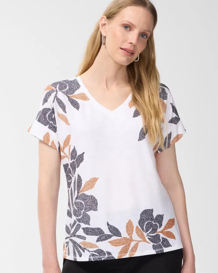 Chico039s Zenergy Floral Drop Shoulder Tee Burnished Clay Women Tees