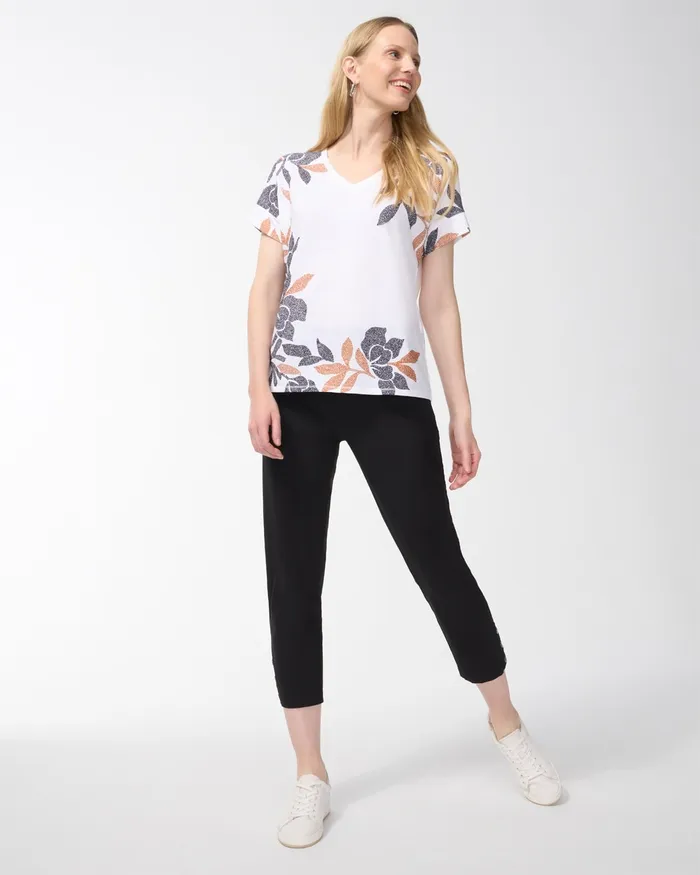 Chico039s Zenergy Floral Drop Shoulder Tee Burnished Clay Women Tees