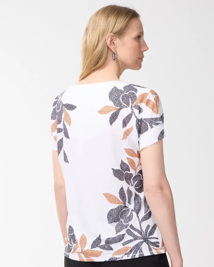 Chico039s Zenergy Floral Drop Shoulder Tee Burnished Clay Women Tees