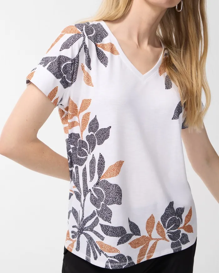 Chico039s Zenergy Floral Drop Shoulder Tee Burnished Clay Women Tees