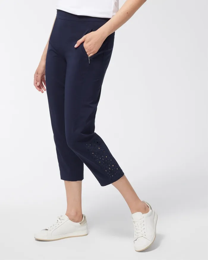 Chico039s Zenergy Neema Navy Eyelet Crops Classic Navy Women Matching Sets