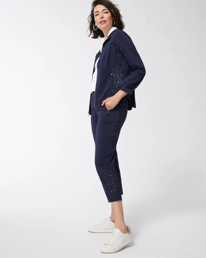 Chico039s Zenergy Neema Navy Eyelet Crops Classic Navy Women Matching Sets