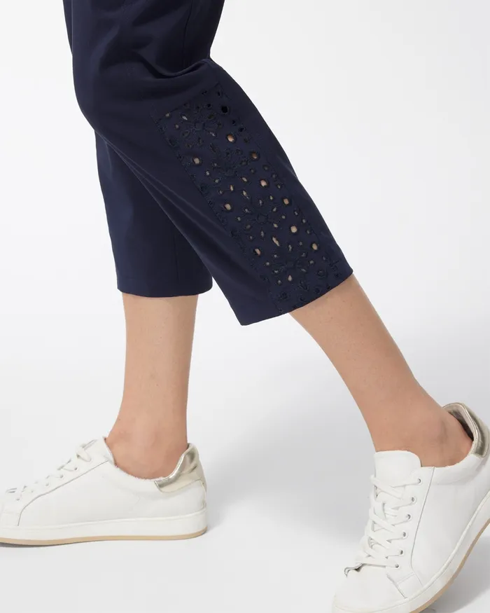 Chico039s Zenergy Neema Navy Eyelet Crops Classic Navy Women Matching Sets