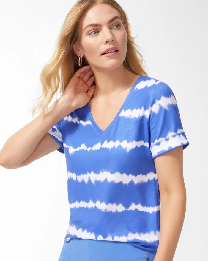 Chico039s Zenergy Tie Dye VNeck Tee Amparo Blue Women Activewear