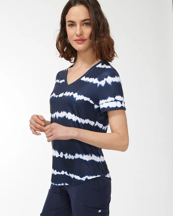 Chico039s Zenergy Tie Dye VNeck Tee Amparo Blue Women Activewear