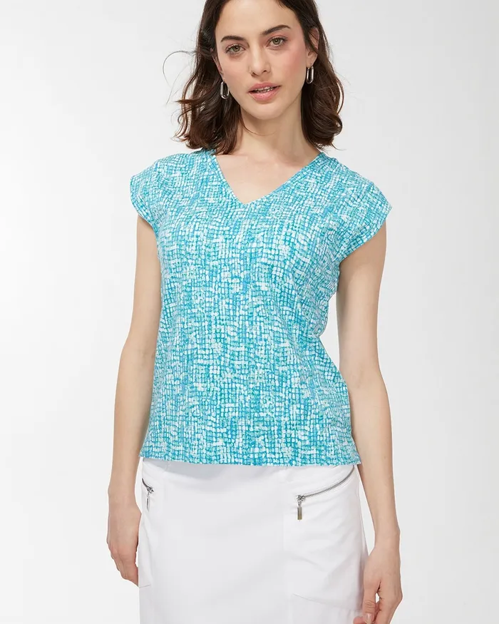 Chico039s Zenergy UPF Dot Print Tee Poolside Blue Women Activewear