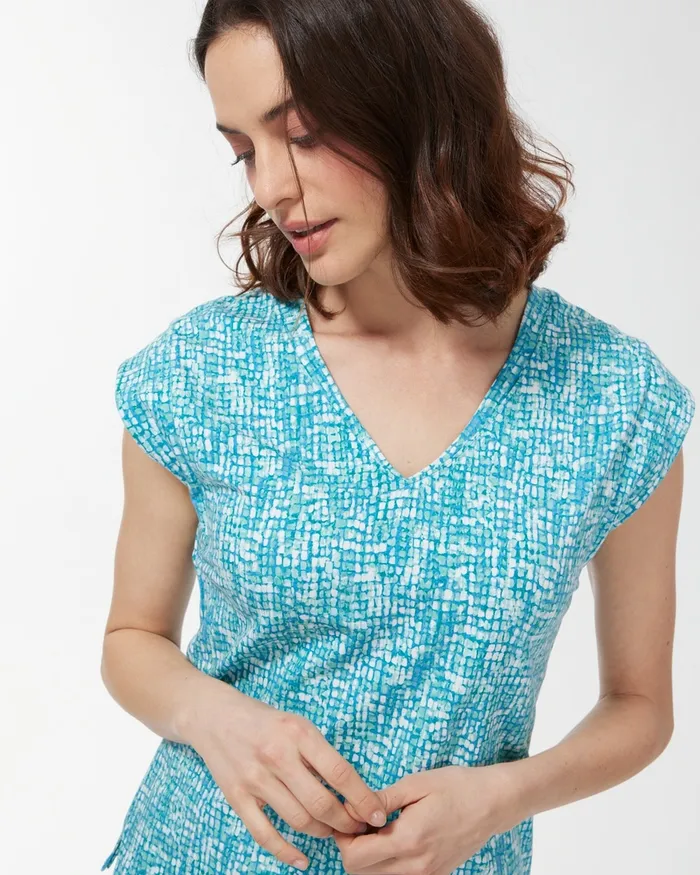 Chico039s Zenergy UPF Dot Print Tee Poolside Blue Women Activewear