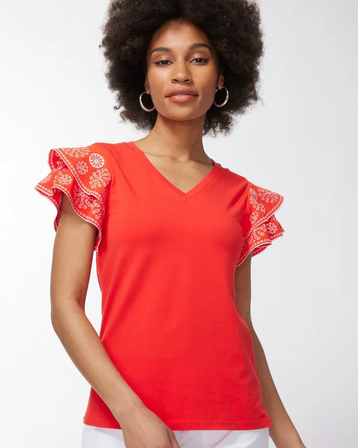 Chico039s Zenergy UPF Flutter Sleeve Tee Flame Scarlet Women Tees