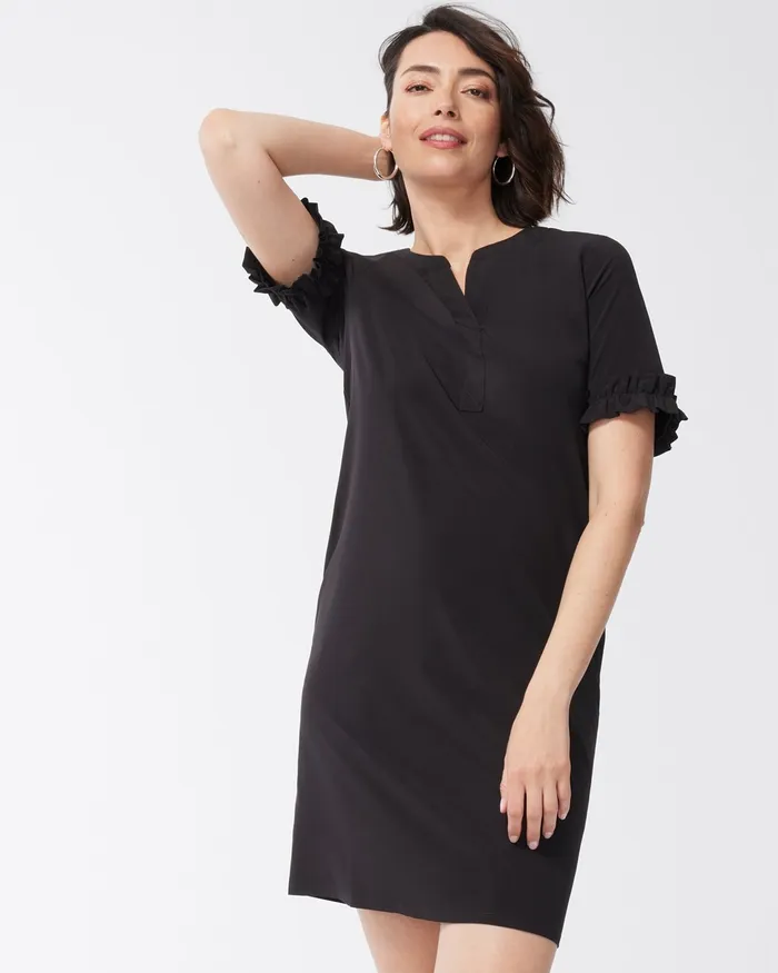 Chico039s Zenergy UPF Neema Ruffle Sleeve Dress Black Women Activewear