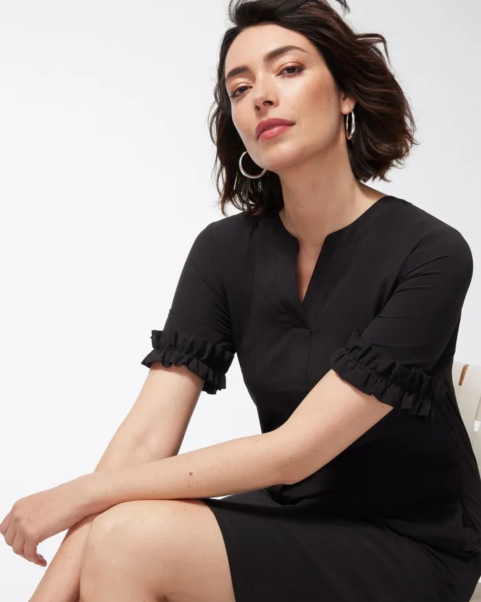 Chico039s Zenergy UPF Neema Ruffle Sleeve Dress Black Women Activewear