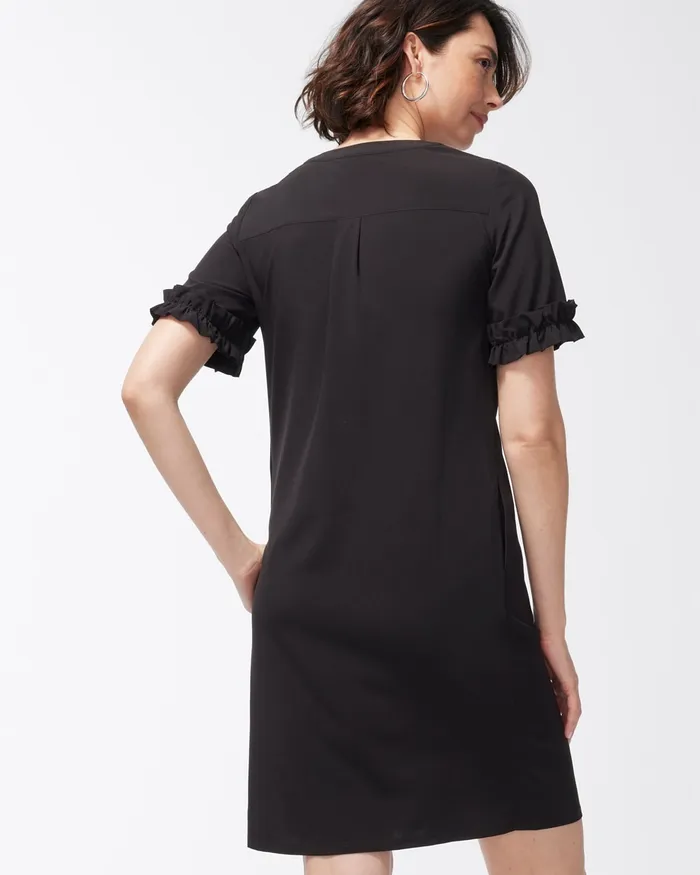 Chico039s Zenergy UPF Neema Ruffle Sleeve Dress Black Women Activewear