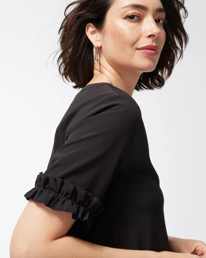 Chico039s Zenergy UPF Neema Ruffle Sleeve Dress Black Women Activewear