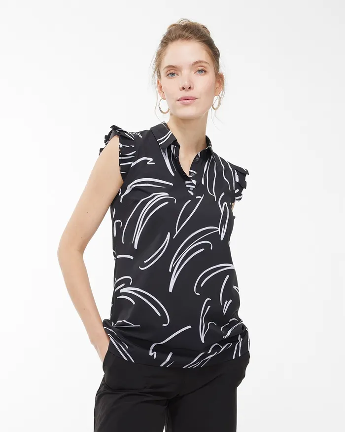 Chico039s Zenergy UPF Neema Sleeveless Polo Black Women Tops