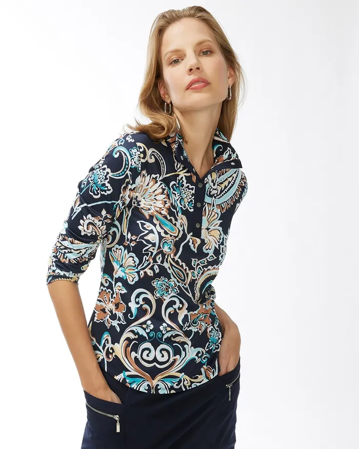 Chico039s Zenergy UPF Snaps Long Sleeve Polo Classic Navy Women Matching Sets