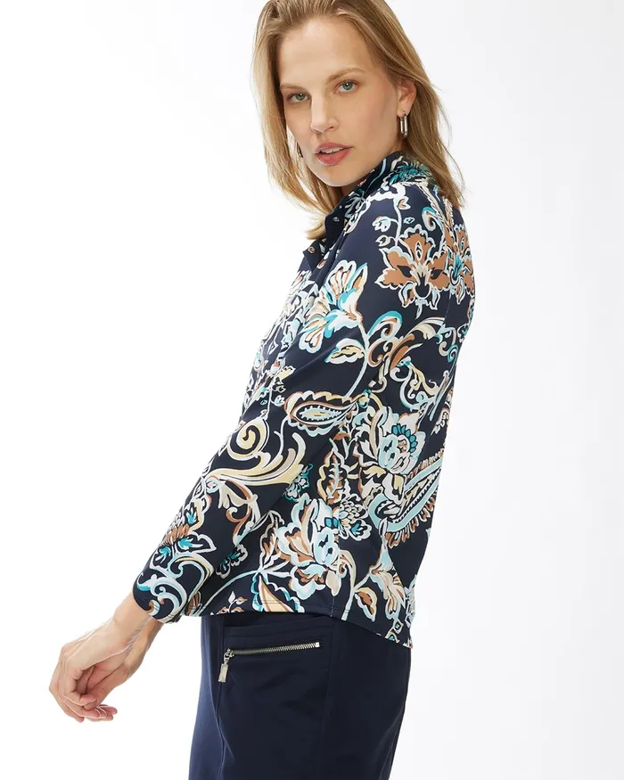 Chico039s Zenergy UPF Snaps Long Sleeve Polo Classic Navy Women Matching Sets