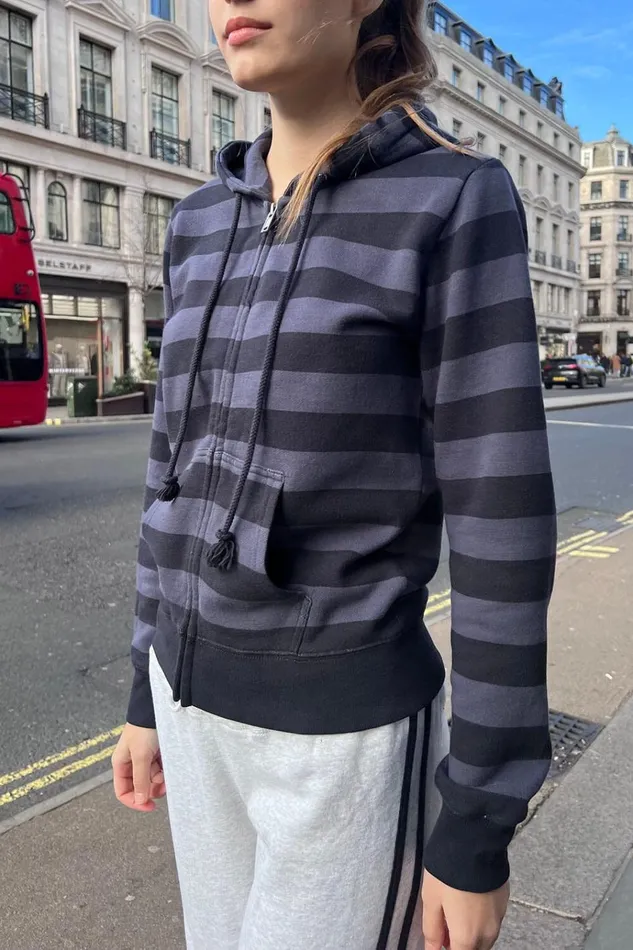 Christy Striped Hoodie Dusty Navy Purple Stripes Women Brandy Melville Sweatpants and Sweatshirts