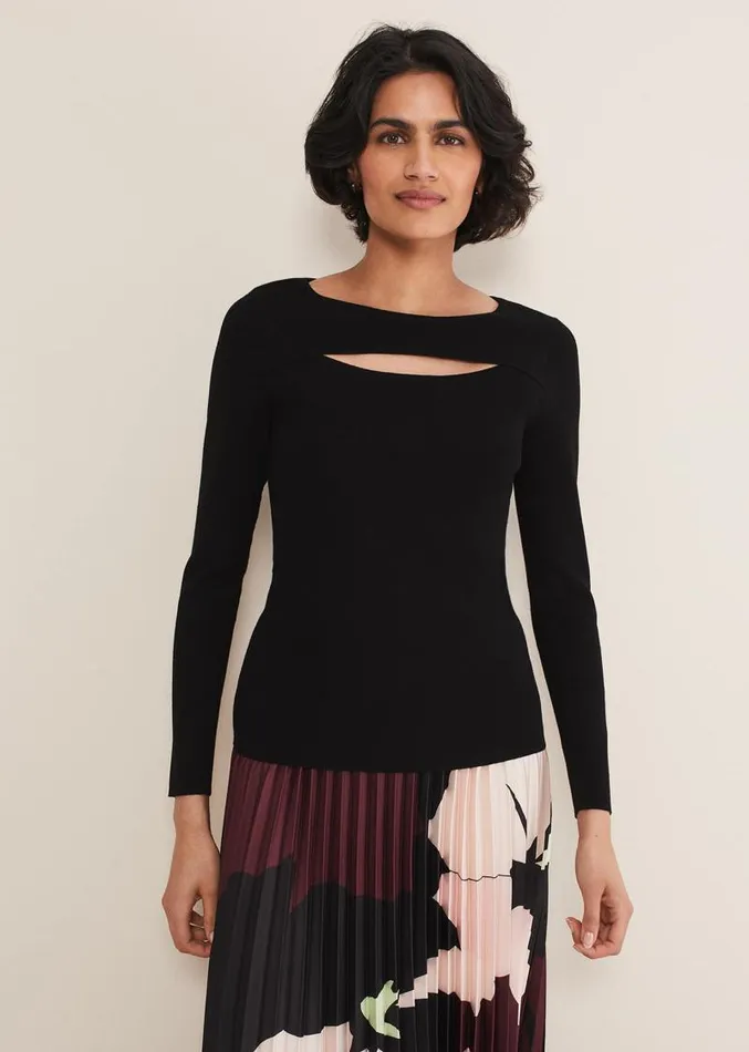 Ciara Cut Out Knit Black Women Phase Eight Knitwear