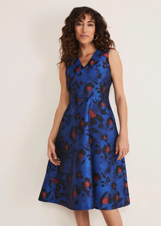 Clarisse Print Jacquard Dress Cobaltmulti Women Phase Eight Dresses