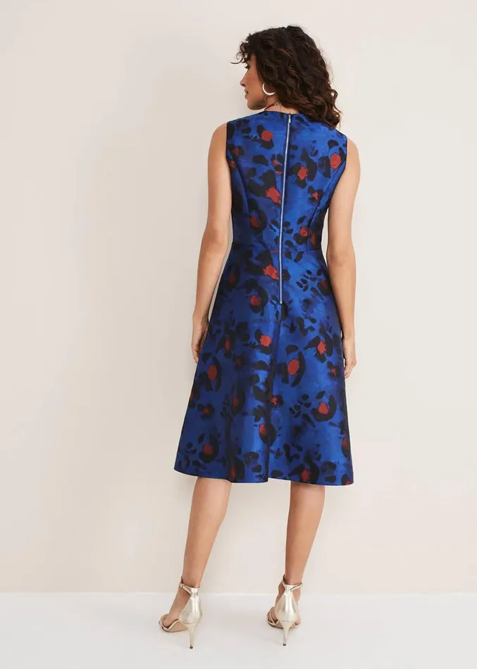 Clarisse Print Jacquard Dress Cobaltmulti Women Phase Eight Dresses