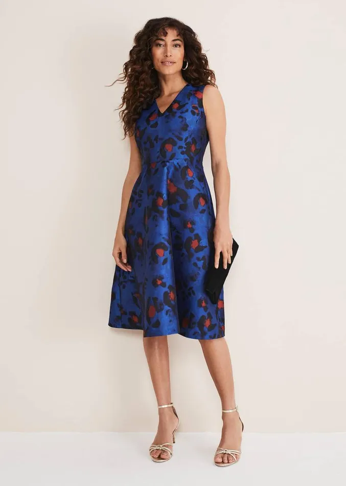 Clarisse Print Jacquard Dress Cobaltmulti Women Phase Eight Dresses
