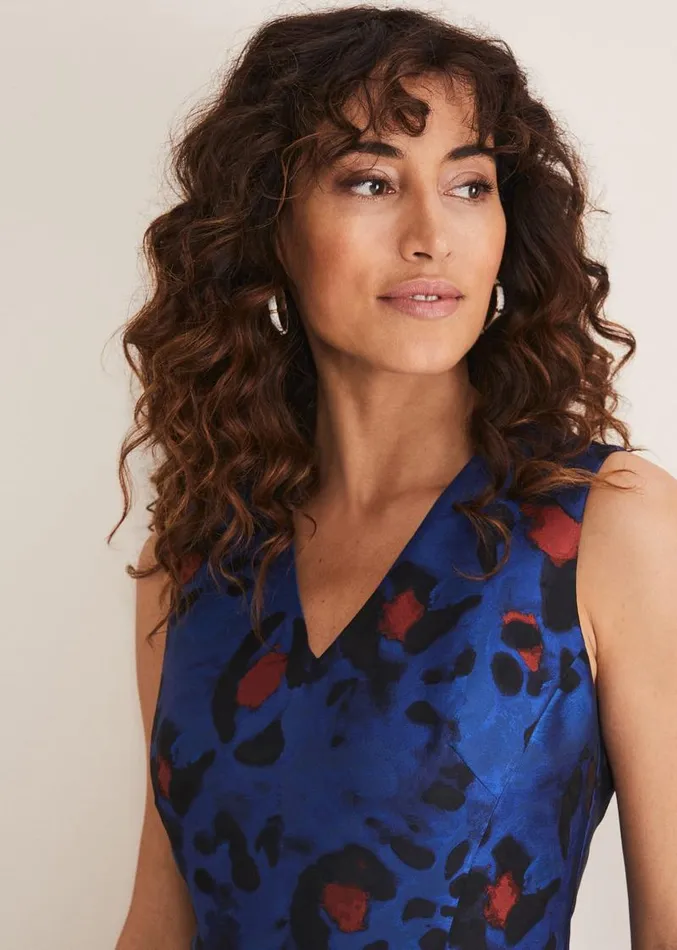 Clarisse Print Jacquard Dress Cobaltmulti Women Phase Eight Dresses