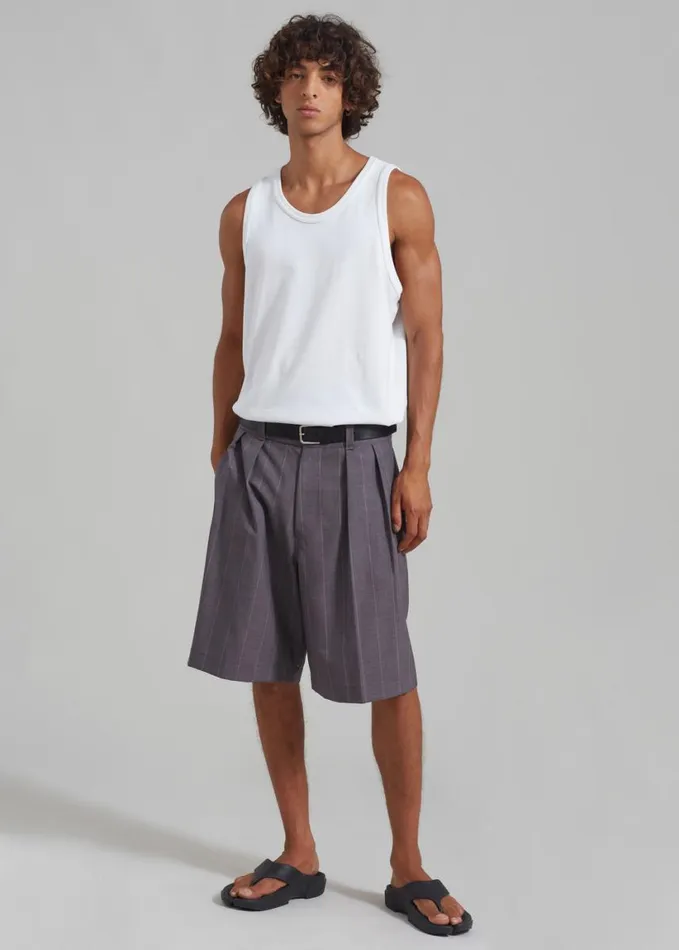 Clothing Men The Frankie Shop Dash Pleated Bermuda Shorts 8211 Grey Stripe