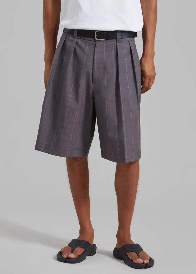 Clothing Men The Frankie Shop Dash Pleated Bermuda Shorts 8211 Grey Stripe