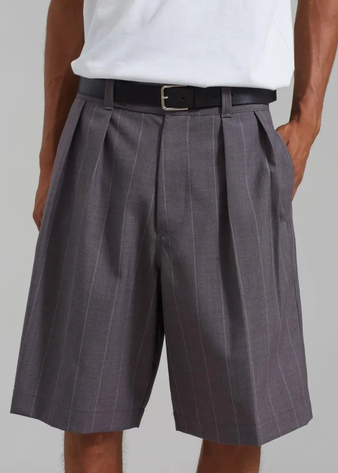 Clothing Men The Frankie Shop Dash Pleated Bermuda Shorts 8211 Grey Stripe