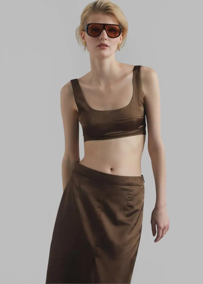 Clothing Women The Frankie Shop Ada Satin Bra Top 8211 Brown