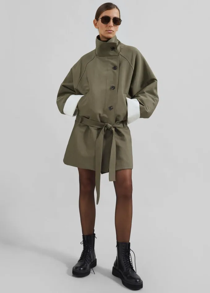 Clothing Women The Frankie Shop Alberta Short Trench 8211 Khaki