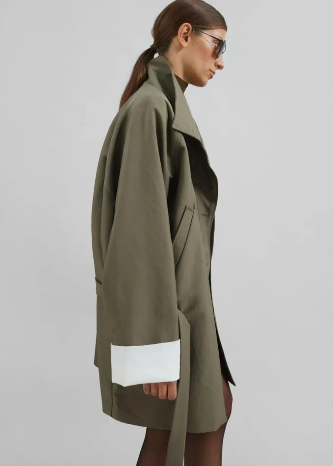 Clothing Women The Frankie Shop Alberta Short Trench 8211 Khaki