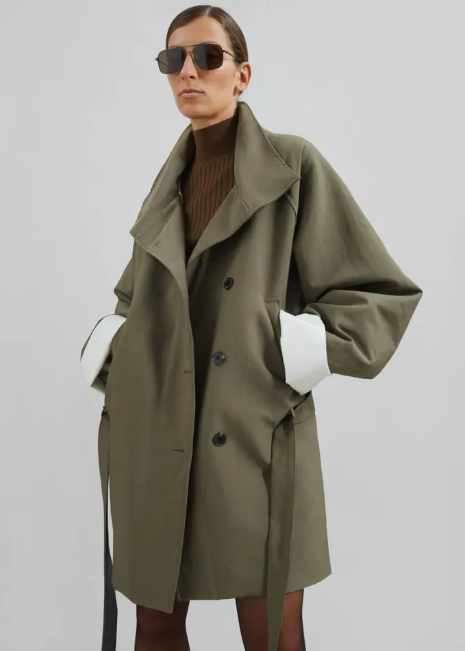 Clothing Women The Frankie Shop Alberta Short Trench 8211 Khaki