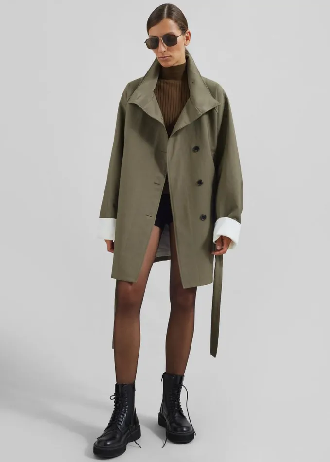 Clothing Women The Frankie Shop Alberta Short Trench 8211 Khaki