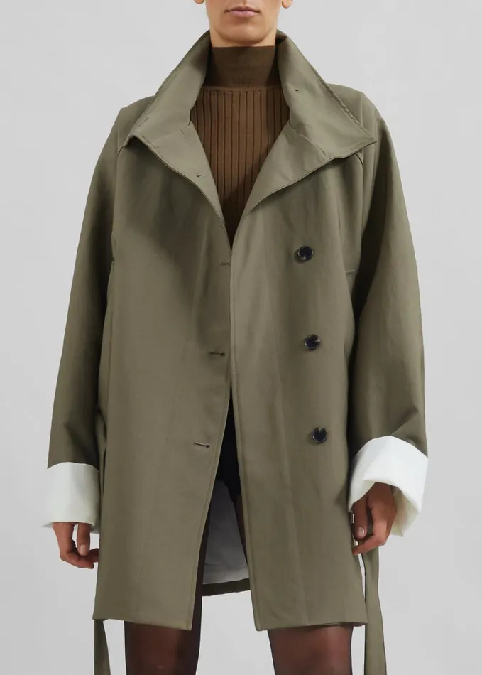 Clothing Women The Frankie Shop Alberta Short Trench 8211 Khaki