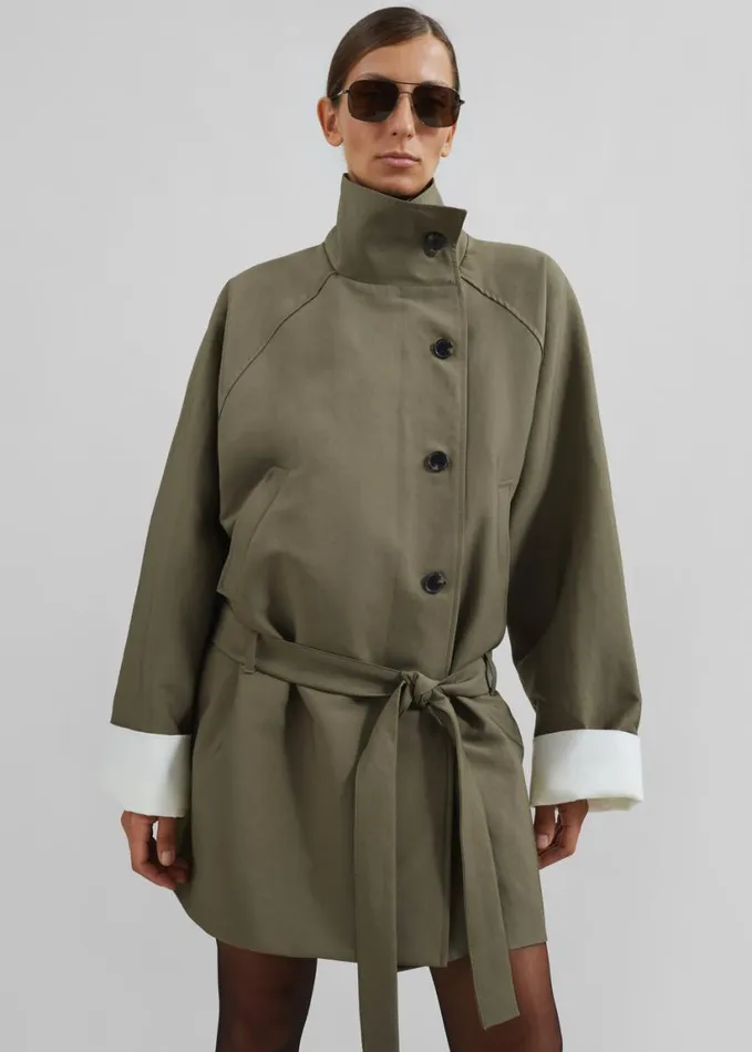 Clothing Women The Frankie Shop Alberta Short Trench 8211 Khaki