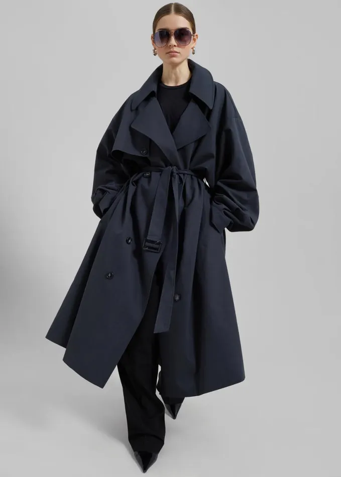 Clothing Women The Frankie Shop Anika Double Breasted Trench Coat 8211 Navy
